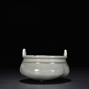 官窯青磁双耳炉 唐物 陶磁器 中国美術 工芸品 HB897