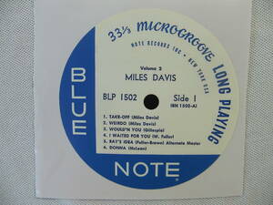 【 BLUE NOTE レーベル・シール 】　Miles Davis　マイルス・デイヴィス　Volume 2　 BLP 1502　　インテリア等に！