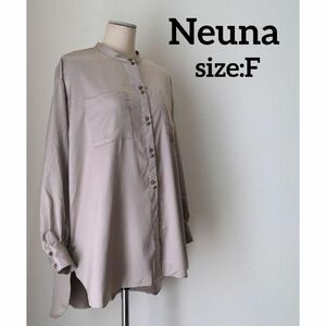 ヌナ NEUNA シャツ ブラウス サテンタッチ ダブルボタン ベージュ F