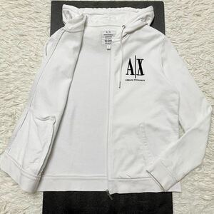 超希少！XL相当★ARMANI EXCHANGE アルマーニ エクスチェンジ ジップ パーカー ジャケット スウェット ブルゾン ロゴ刺繍 ICON 白 メンズ