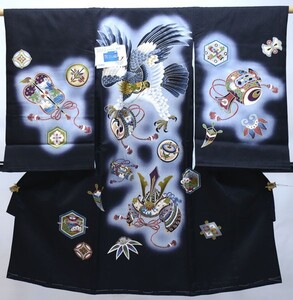 お宮参り産着 男児 正絹 のしめ 金刺繍 黒地 綸子地 祝着 新品 (株) 安田屋 NO32513