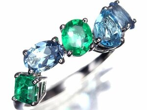 VL12770D【1円～】新品【RK宝石】《Emerald》極上エメラルド 極上アクアマリン 総計1.75ct Pt900 高級リング ≪Aquamarine≫