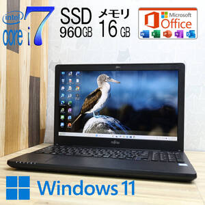 ★超美品 最上級6世代4コアi7！SSD960GB メモリ16GB★FMVA53X Core i7-6700HQ Win11 MS Office2019 Home&Business ノートパソコン★P82844