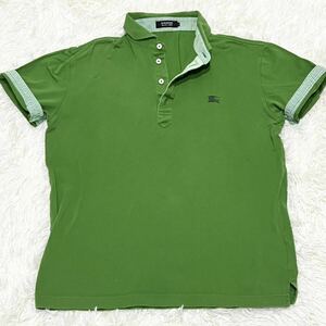 バーバリーブラックレーベル BURBERRY BLACK LABEL ポロシャツ　半袖　緑　抹茶色　刺繍ロゴ　ホースロゴ　サイズ3（L）　チェック　