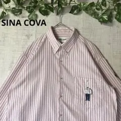 SINA COVA シナコバ 長袖 綿シャツ 刺繍 ストライプ ピンク×白  L