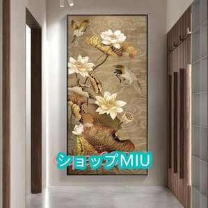 極美品 ★ハスの花模様の軽い贅沢縦版リビング掛け玄関装飾画40*80 CM