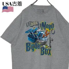 USA古着 プリントTシャツ グレー XL 釣り道具 ビールBox tシャツ