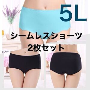 シームレス ショーツ 2枚セット 5L XXXXL ブラック 黒 大きいサイズ プラスサイズ　パンツ レディース　まとめ売り セクシー ブルー 青