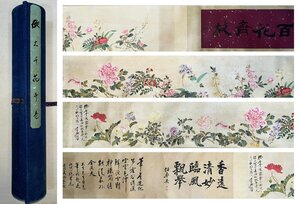 【安】中国近代画家「張大千書」紙本「花卉図長巻」巻き物 中国画 墨寶妙品 中国書道 古美味 古美術 316