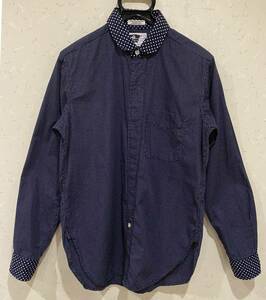 ＊エンジニアドガーメンツ Engineered Garments 丸襟 ドット切替 長袖 シャツ トップス ネペンテス 米国製 S　 BJBA.E