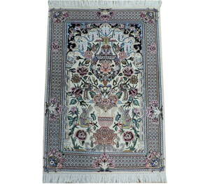ペルシャ絨毯 カーペット ラグ ウール&シルク 手織り 高級 ペルシャ絨毯の本場 イラン ナイン産 6LA 玄関マット 126cm×92cm 本物保証