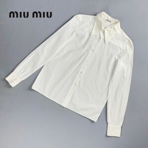 美品 Miu Miu ミュウミュウ 襟付きシャツ 長袖 トップス レディース 白 ホワイト サイズ38*QC1368