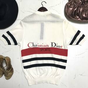 ★希少★90s ビンテージ★ユニセックス★CHRISTIAN DIOR ディオール★ロゴ 刺繍★半袖 ニット カットソー★size L★白★