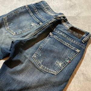 【GAS JEANS】ガス ジーンズ NORTON ノートン ストレートデニムパンツ ダメージ加工 30インチ イタリア製