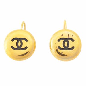 【シャネル】Chanel　97P ヴィンテージ ココマーク ラウンド ピアス ゴールド×ブラック 【中古】【正規品保証】207706