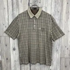 OLD DAKS 90s ダックス 半袖 綿麻 チェック ポロシャツ L