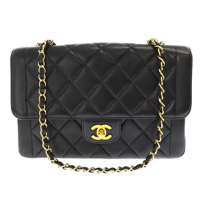 シャネル CHANEL VINTAGE ヴィンテージ 90s 90年代 ラムスキン マトラッセ チェーン ショルダー バッグ ゴールド ココマーク 金具 黒 ブラ