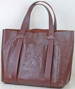 S◎中古品◎『IL BISONTE レザートートバッグ A2591P』 イルビゾンテ VACCHETTA カラー:マロン サイズ(約):W31.7×H27×D12cm 保存袋付き