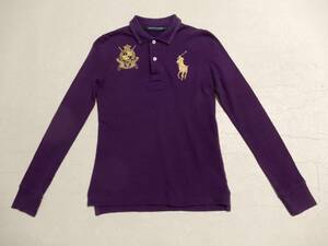 ラルフローレン：POLO RALPH LAUREN♪紫色：鹿の子地：後ろナンバー付き：長袖ポロ＊サイズSで内側表記はM？：ポロラルフローレン発売