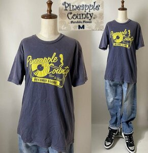 【00s USA製 Y2K】初期 ビンテージ Pineapple County パイナップル カウンティ RECORD STORE レコードストア オリジナル Tシャツ M ナス紺