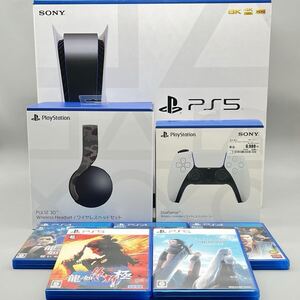 SONY ソニー PS5 CFI-1200A01 825GB ディスクドライブ搭載モデル 本体 ワイヤレス コントローラー ヘッドセット ソフト 5本 まとめ売り