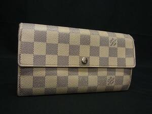 1円 LOUIS VUITTON ルイヴィトン N61735 ダミエアズール ポルトフォイユサラ 二つ折り 長財布 ウォレット アイボリー系 FL1999