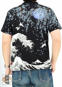 北斎浮世絵半袖Tシャツ◆絡繰魂 B色 XXLサイズ 232844 和柄 和風 葛飾北斎 富嶽三十六景 荒波 風景 からくり