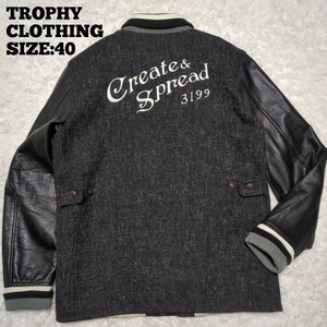 TROPHYCLOTHING◆日本製 袖革 ウール スタジャン 黒40/メンズ トロフィークロージング レザージャケット ブルゾン 刺繍 本革 アメカジ 中綿