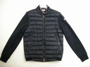 サイズM■モンクレールMONCLER/新品本物/スウェット切替ライトダウンジャケット/スエットダウンパーカー/スエット/メンズ/ダークネイビー系