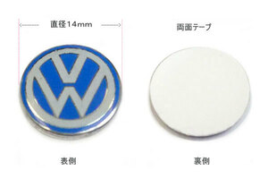 ☆新品、VW-フォルクスワーゲン、リモコンキー 補修or交換エンブレム、青、１４ｍｍΦ、１ケ、送料無料！☆