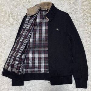 極美品 BURBERRY BLACK LABEL バーバリーブラックレーベル ドライバーズニット ホースロゴ ノバチェック ラビットファー ブラック 黒