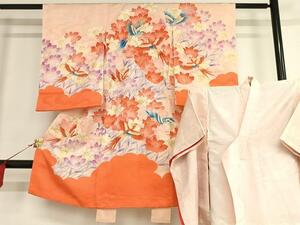 平和屋着物■七五三　女の子　３歳　祝着　三つ身　のしめ　襦袢セット　駒刺繍　鳳凰花文　金彩　逸品　AAAK5879Boa