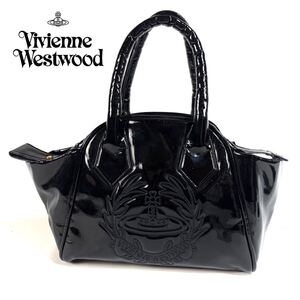 【希少品】Vivienne Westwood ヴィヴィアンウエストウッド パテント エナメル レザー ハンドバッグ トートバッグ ブラック ゴールド金具