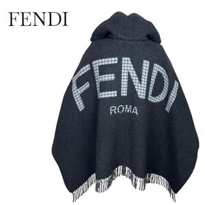 FENDI フェンディ ケープ ポンチョ cape poncho バックロゴ BACK LOGO チェック FXX722 AHR1 TU グレー