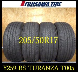 【Y259】K1412144 送料無料◆2024年製造 約9部山 新車外し◆BS TURANZA T005A◆205/50R17◆4本