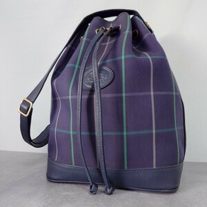 【90s】Burberrys LONDON バーバリー ロンドン チェック柄 巾着 ビンテージ ショルダーバッグ ネイビー ノバチェック レザー BURBERRY