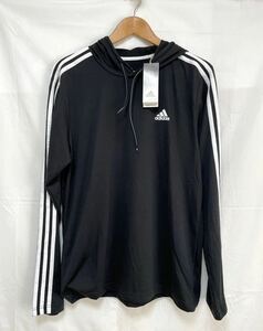 未使用/訳有■アディダス adidas メンズ フード付き 長袖シャツ O (M) 黒 ブラック ホワイトライン H09263