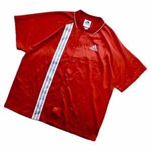 90s OLD adidas 刺繍ロゴ　メッシュ ゲームシャツ XXL 赤　美品