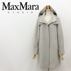 ◆MaxMara STUDIO マックスマーラ シルク混 アンゴラ フーデッド コート 42