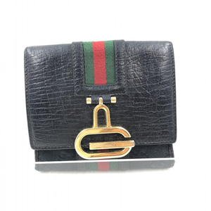 【中古】GUCCI Gマーク シェリーライン ホック折財布 ブラック R-C 131848.0416 △ボタン緩み[240024475254]