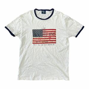 ポロラルフローレン　リンガーTシャツ　アメリカ　タイト　古着　半袖　S 国旗