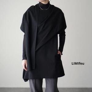 新品タグ付き LIMI feuリミフゥ 変形カットソー ウールギャバ アシンメトリー フレンチスリーブ ケープドッキング 黒 ヨウジヤマモト