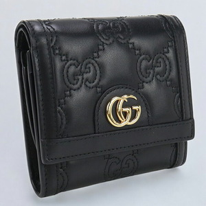 中古 グッチ 二折財布小銭入付き レディース ブランド GUCCI GGマトラッセ ミディアム ウォレット レザー 723799 ブラック 財布