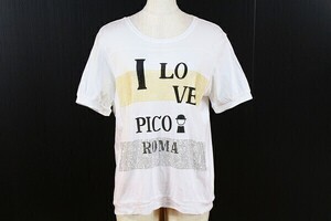 スタジオ ピッコーネ STUDIO PICONE ROMA Tシャツ カットソー トップス 半袖 ビギ ロゴプリント ストーン 38 ホワイト レディース [849630]