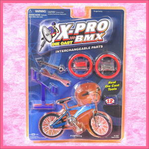 X-PRO BMX モトクロス自転車 カスタマイズパーツ付き ミニフィギュア ダイキャスト製 10㎝×15㎝ ★ ブルー系 ／ 1点 美品