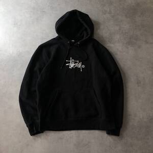 GQ770◇STUSSY : Copyright Stock App Hoodie◇M◇黒 ステューシー ロゴ刺繍 スウェットプルオーバーパーカー