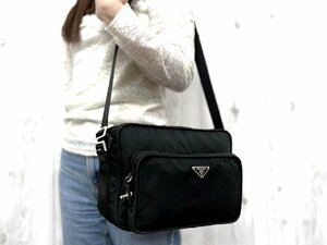 極美品 PRADA プラダ テスート ショルダーバッグ バッグ ナイロン 黒 メンズ 76987