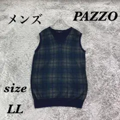 PAZZO パッゾ (LL) ニットベスト Ｖネック メンズ チェック柄 薄手