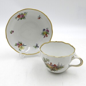 1円〜 Meissen マイセン ワトー 恋人文 花 270323 カップ＆ソーサー 計2点 y258-3420421【Y商品】