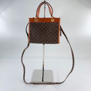 G12 CELINE セリーヌ マカダム柄 ミニバッグ ハンドバッグ レザー ブラウン ゴールド金具 ショルダーバッグ 2way No.imrsgh